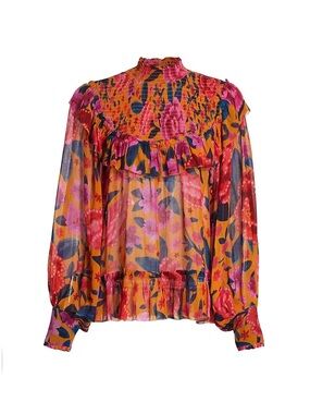 FARM RIO Floral Dream Smocked Blouse Size Small